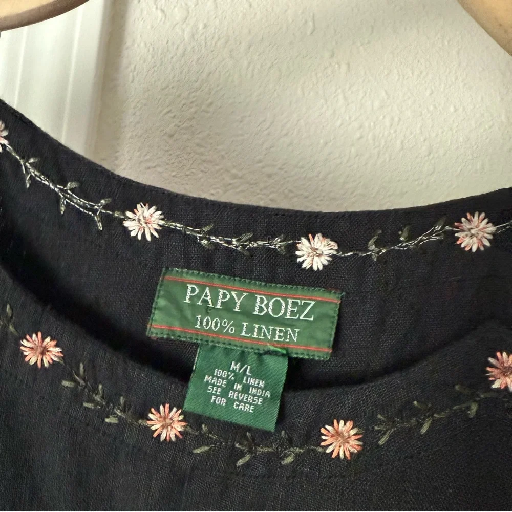 PAPY BOEZ black linen‎ floral embroidered layered sleeveless midi dress - Picture 7 of 7